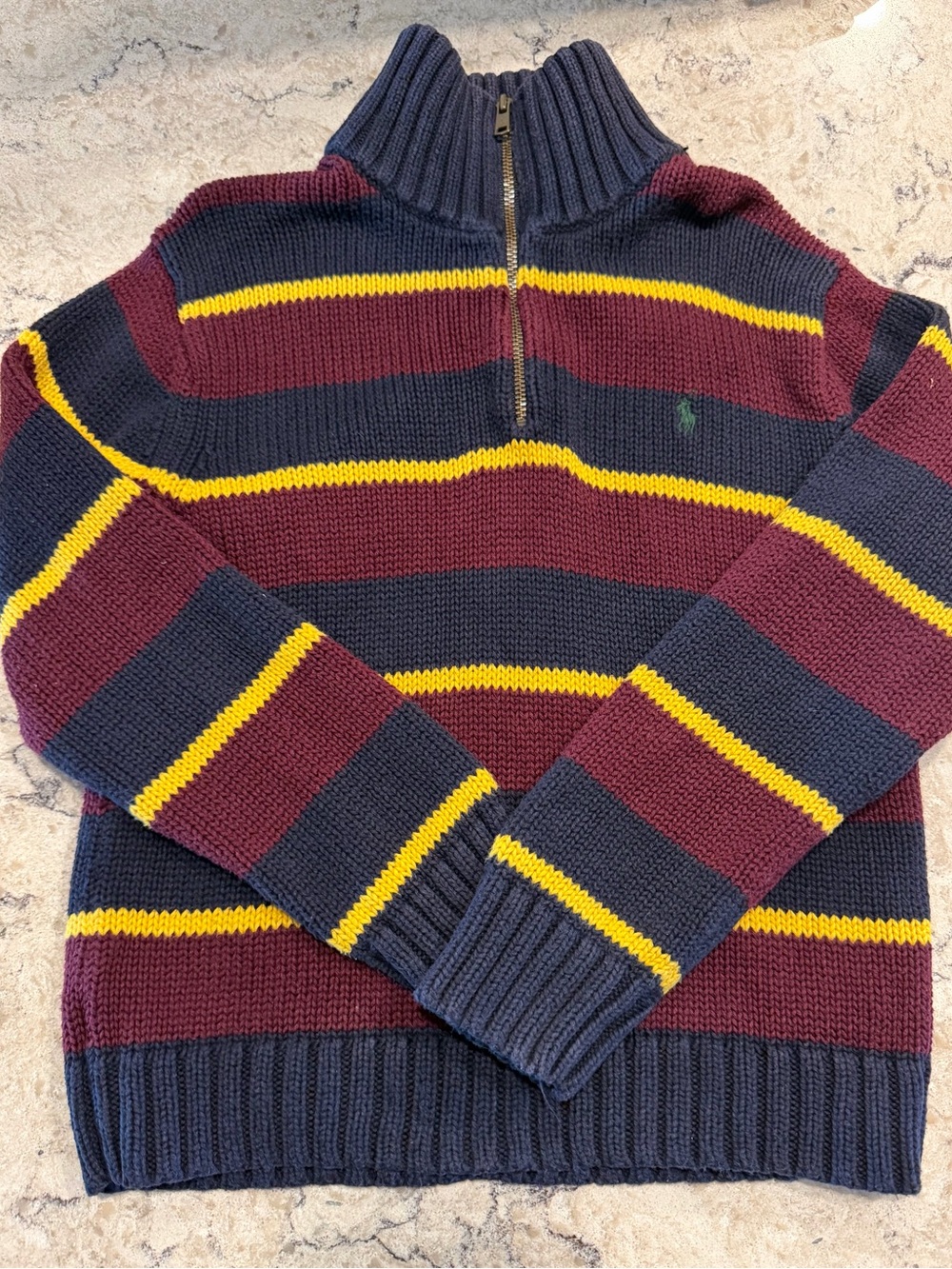 Boy’s Polo by Ralph Lauren Navy, Burgundy & Yellow Zip Sweater